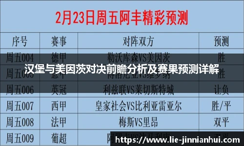 汉堡与美因茨对决前瞻分析及赛果预测详解
